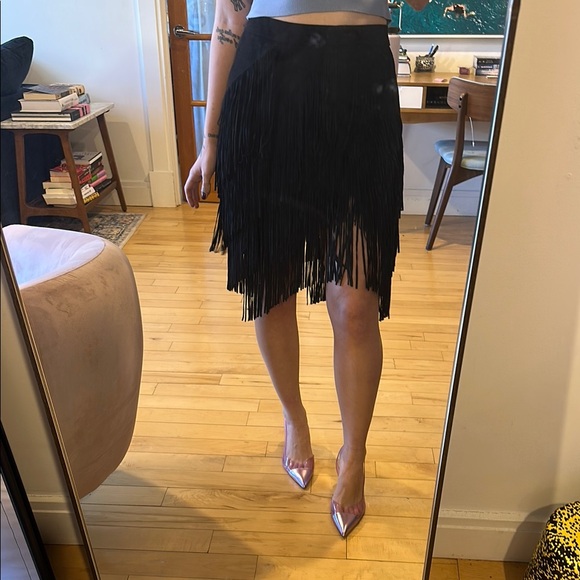 BLOGGER FAVE Zara Suede flapper skirt / fringe skirt - Picture 7 of 12